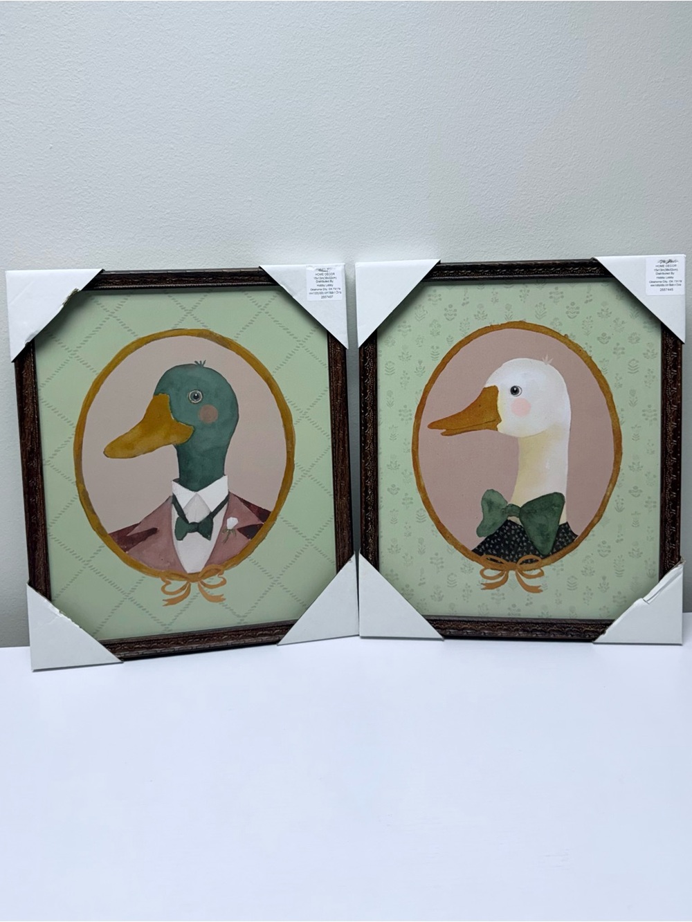 Hobby Lobby Green and Cream Goose and Mallard Portrait Pair Wall Art